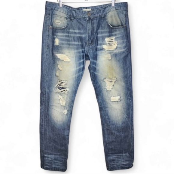 Smoke Rise Distressed Jeans Men's 38x34 Streetwear Slim Fit Ripped & Thrashed - Picture 1 of 6